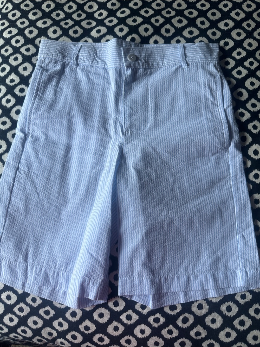 bella bliss Light Blue Seersucker Flat Front Men’s Shorts